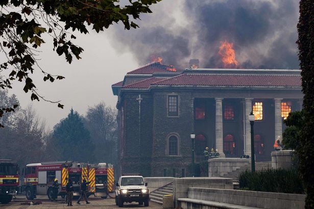 The Jagger Library after a forest fire came down the foothills of Table Mountain, setting university buildings alight