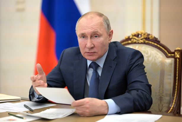 Russian President Vladimir Putin chairs a meeting with senior members of the government, via a video conference call at the Kremlin in Moscow, Russia April 8, 2021