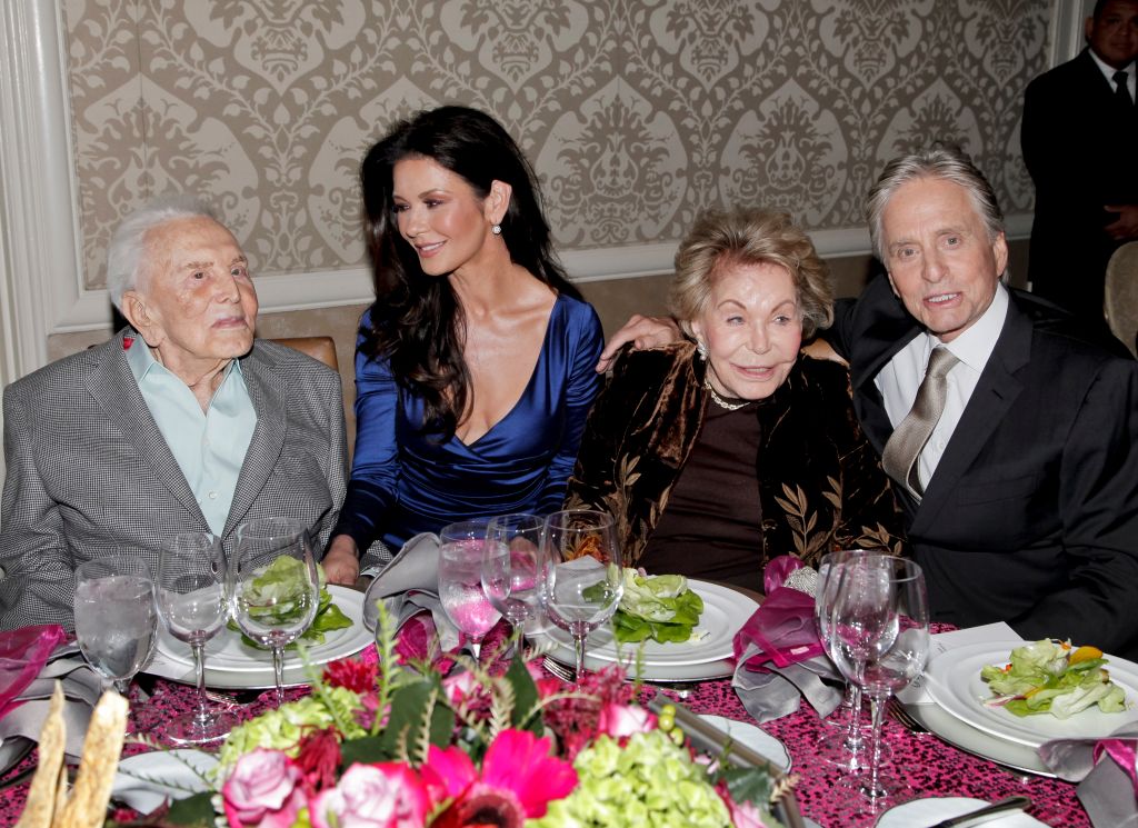 Kirk Douglas, Catherine Zeta-Jones, Anne Douglas, and Michael Douglas Photo: Tibrina Hobson/Getty Images