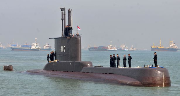 Indonesian Navy personnel are seen on the submarine KRI Nanggala-402