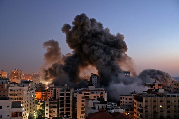 The aftermath of an Israeli air strike on the Hanadi compound in Gaza City