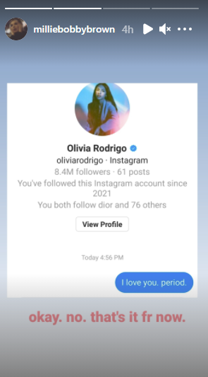 Millie Bobby Brown Instagram Stories. Photo: @milliebobbybrown/Instagram