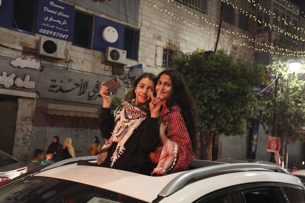 Palestinians celebrate in Ramallah city center