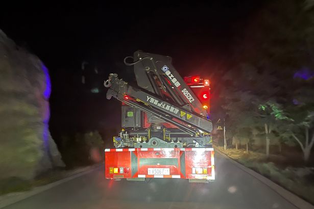 A rescue vehicle on the way to the Yellow River Stone Forest tourist site in Jingtai County