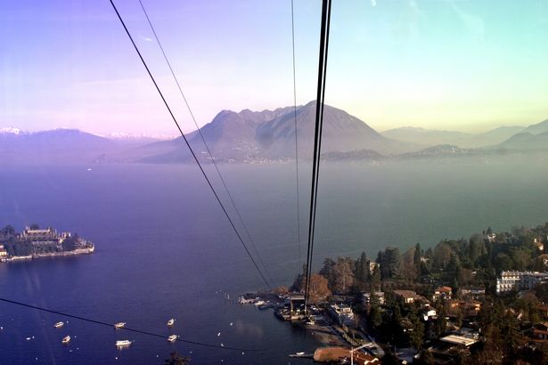 The cable car's line stretches from the Mottarone mountain-top to the town of Stresa located on Maggiore Lake