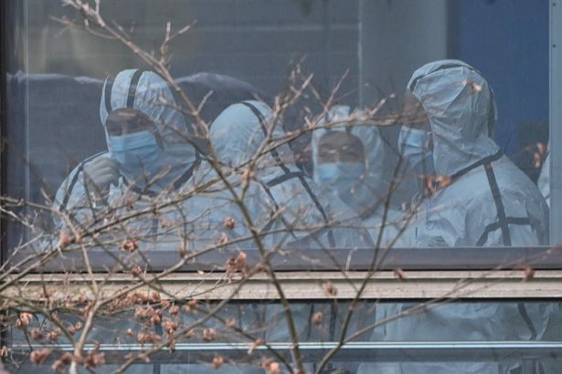 Members of the World Health Organization (WHO) team investigating the origins of the Covid-19 coronavirus, wearing protective gear are seen during their visit to the Hubei Center for animal disease control and prevention in Wuhan