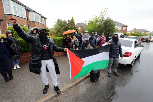 Free Paliestine Protesters gather at Allerton Grange School in Leeds