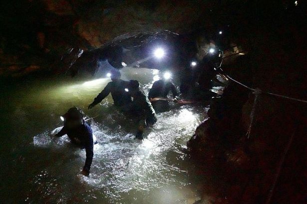 Thai Navy divers in the Tham Luang cave during rescue operations in Chiang Rai, Thailand