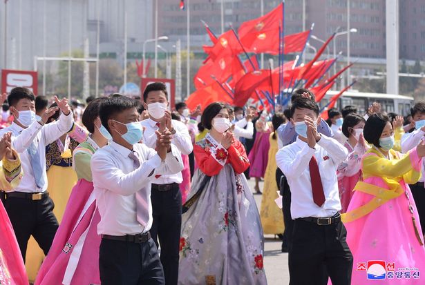 People gather to celebrate the 109th birth anniversary of state founder Kim Il Sung in North Korea i