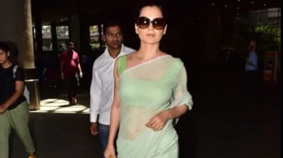Kangana often wears sarees along with designer bags, strappy heels and sleeveless blouses when she heads to the airport, and has made it her signature airport look.(Instagram)