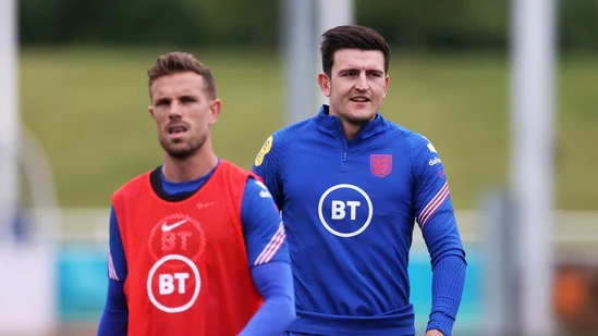 England's Harry Maguire and Jordan Henderson during training.(REUTERS)