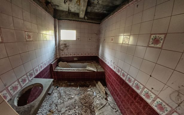 A bathroom in one of the abandoned buildings