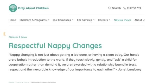 Guidance posted to the childcare brand's website about nappy changing