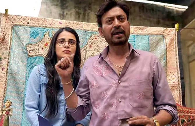 Radhika Madan and Irrfan Khan in a still from Angrezi Medium