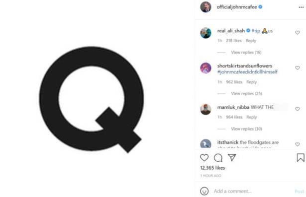 John McAfee’s Instagram account shared a mysterious ‘Q’ minutes after his jail death was reported