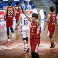 Japan guard Makoto Hiejima reacts during a FIBA Asia Cup qualifying contest against Taiwan in the Philippines on Friday.  | COURTESY OF FIBA ASIA CUP
