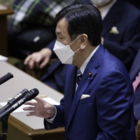 Yukio Edano, head of the Constitutional Democratic Party of Japan, speaks during a party leaders debate at the Upper House on Wednesday. | BLOOMBERG