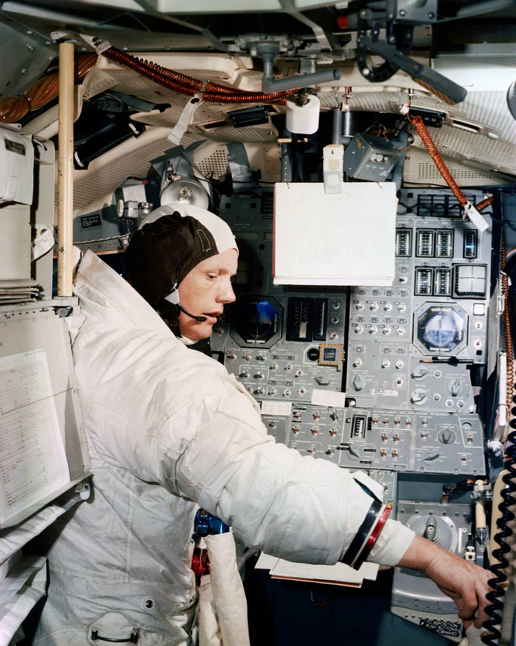 Neil Armstrong working inside the module.(NASA)