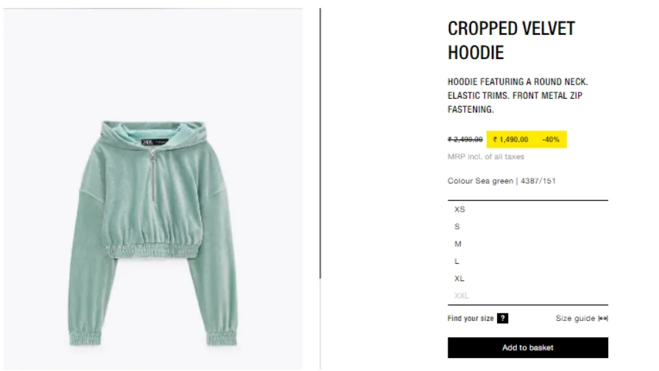 Deepika Padukone's Cropped Velvet Hoodie(zara.com)