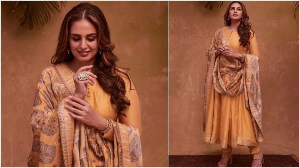 Huma Qureshi in a mustard anarkali set. (Instagram/@iamhumaq)