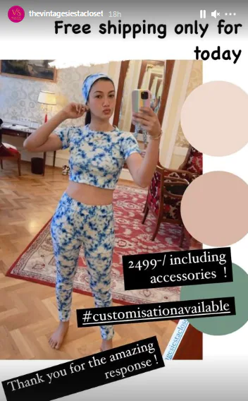 Gauahar Khan's tie and dye co-ords set from Vintage Siesta(Instagram/thevintagesiestacloset)