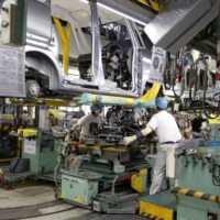 Production in the auto industry including vehicles, steering devices and engines was the biggest contributor to the rise in Japan's industrial output in June. | BLOOMBERG