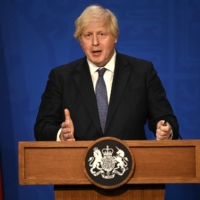 U.K. Prime Minister Boris during a virtual news in London on July 12 | POOL / VIA AFP-JIJI