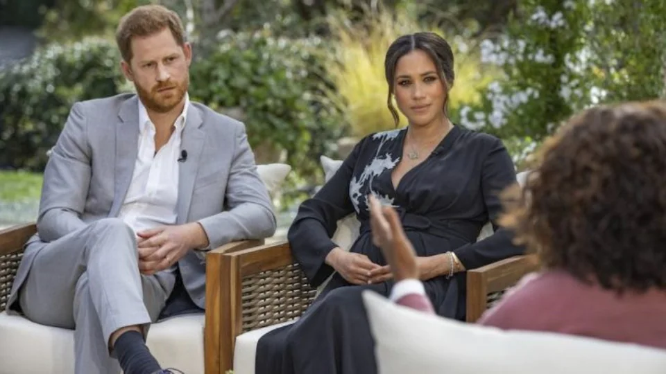 Prince Harry and Meghan Markle with Oprah Winfrey.(Reuters)