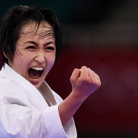 Kiyou Shimizu of Japan performs in the women's kata event on Thursday at Tokyo's Nippon Budokan.  | REUTERS