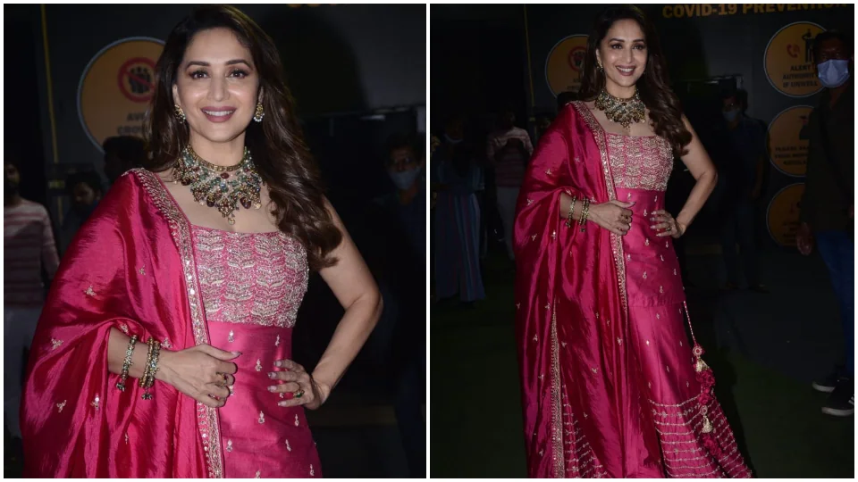 Madhuri Dixit in a rani pink sharara(HT Photo/Varinder Chawla)