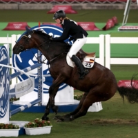 Annika Schleu of Germany during the equestrian portion of the Olympic modern pentathlon on Aug. 6 in Tokyo.  | REUTERS