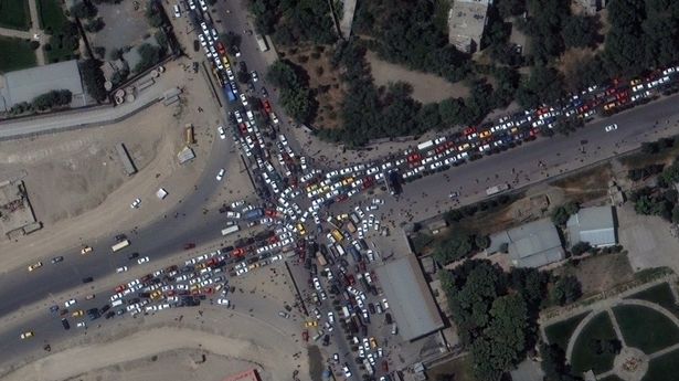 The mass traffic jam outside Kabul airport is so big it can be seen from space