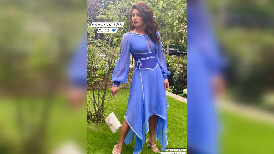 Priyanka Chopra in a blue Prabal Gurung dress. (Instagram/@priyankachopra)