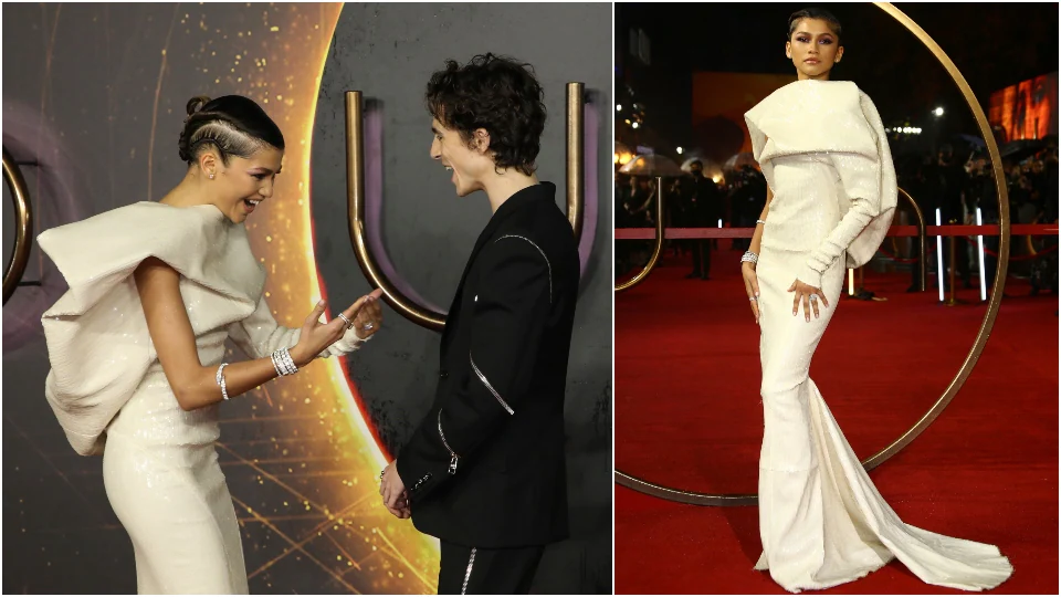 Zendaya and Timothée Chalamet at Dune premiere.