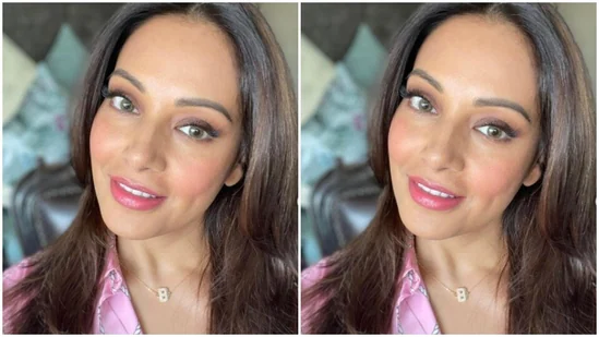 Bipasha chose a pink and white silk shirt for the photoshoot.(Instagram/@bipashabasu)
