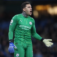 Manchester City goalkeeper Ederson Santana de Moraes during Tuesday's Premier League match against Leeds United. | REUTERS