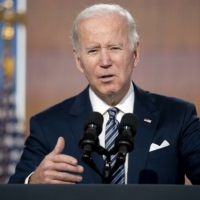 U.S. President Joe Biden delivers closing remarks during the virtual Summit for Democracy in Washington on Dec. 10, 2021. Biden has warned of the need to vigilantly protect democratic values as tensions with China and Russia are on the rise. | BLOOMBERG