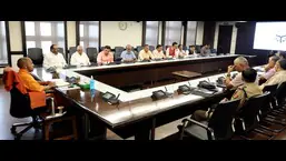 Uttar Pradesh chief minister Yogi Adityanath at the Covid review meeting. (Sourced) Uttar Pradesh chief minister Yogi Adityanath at the Covid review meeting. (Sourced)