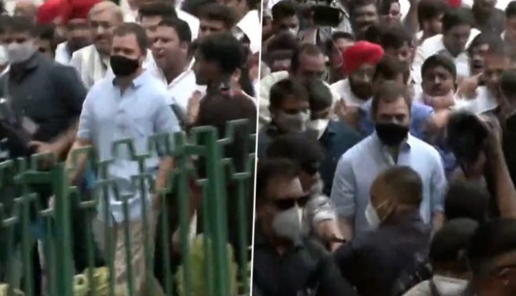 National Herald Case: Rahul Gandhi Accompanied by Congress Leaders March To ED Office (Watch Video)