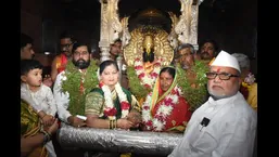 Maharashtra Chief Minister Eknath Shinde with his wife offers prayers at Vitthal Rukmini Temple on the occasion of Ashadhi Ekadashi, at Pandharpur, in Solapur district of Maharashtra on Sunday. (HT PHOTO)