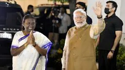 President-elect Droupadi Murmu (left) with Prime Minister Narendra Modi in New Delhi after her victory. (HT Photo)