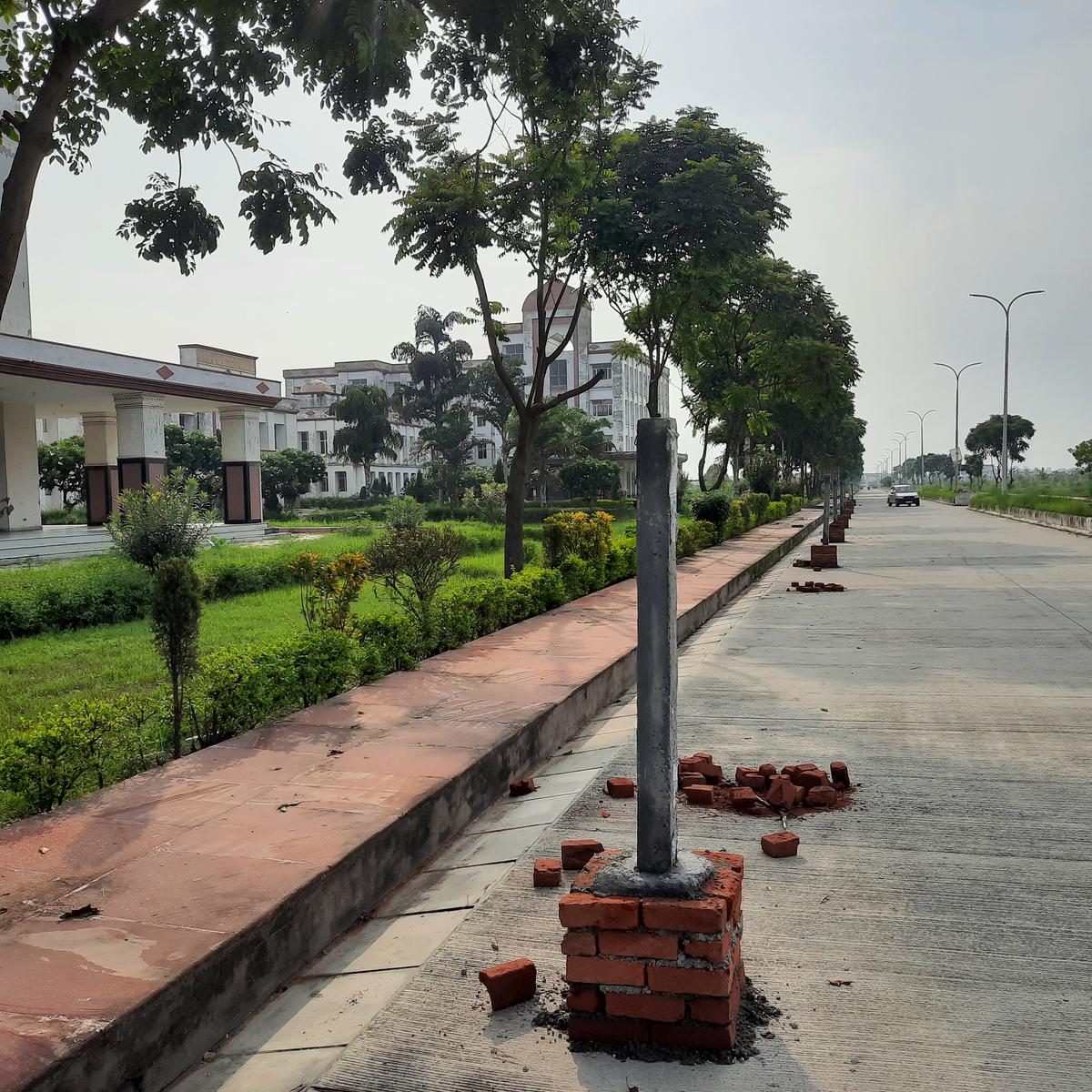 The remains of the boundary wall on the  Mohammad Ali Jauhar University campus that was removed by the Rampur district administration in compliance with a Supreme Court order.