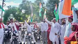 Nishad party members taking out a Tiranga rally on August 14. (Twitter (@RMNnishad4u))