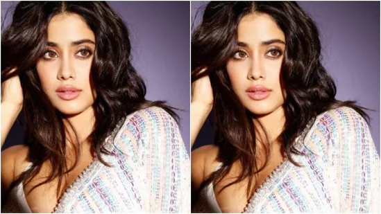 In statement danglers with blue stones, Janhvi added more glam to her overall look as she was ready to make fashion police stop and stare.(Instagram/@janhvikapoor)