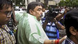 Trinamool Congress leader Anubrata Mondal, who was arrested by CBI, was taken to hospital for medical check-up in Kolkata on Friday (PTI)