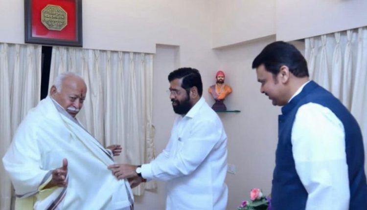 Maharashtra CM Eknath Shinde and Deputy CM Devendra Fadnavis Meets RSS Chief Mohan Bhagwat in Mumbai