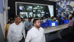 Bihar deputy CM at Integrated Command and Control Centre in Patna.