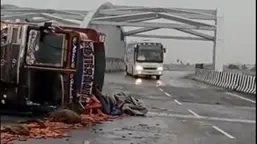 Crisis averted: A Volvo bus full of passengers avoided an accident after skidding on a slippery patch of the Bengaluru - Mysuru highway near Bidadi. 