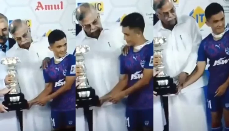 Watch: Minister slammed for pushing Chhetri for obstructing his view for photo | Football News