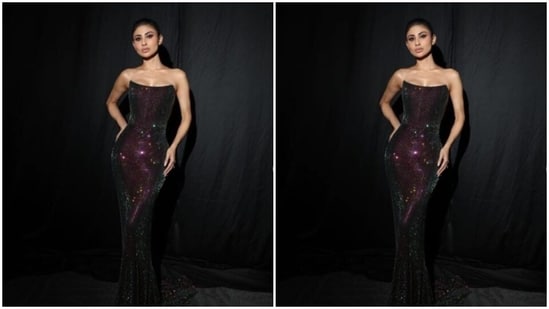 Mouni played muse to fashion designer house Sol Angelann and picked a metallic gown from the shelves of the designer house.(Instagram/@imouniroy)